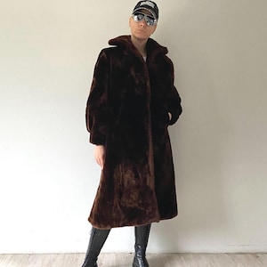 ヴィンテージ 70 年代 ムートン ファー ロングコート ブラウン ソフト シルキー ファーコート バルーンスリーブ ムートン ラムコート コート サイズ M/L ヴィンテージ クロージング