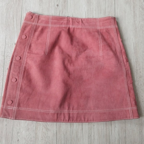 Mini suede skirt Dusty Pink Suede Leather Mini Skirt Women Casual Short Skirt Size XS / Small Genuine Leather Snap Sides Mini Skirt