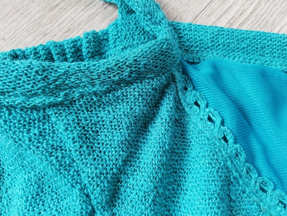 Vintage Turquoise knit Top Women Knitted Crop Tan… - image 9