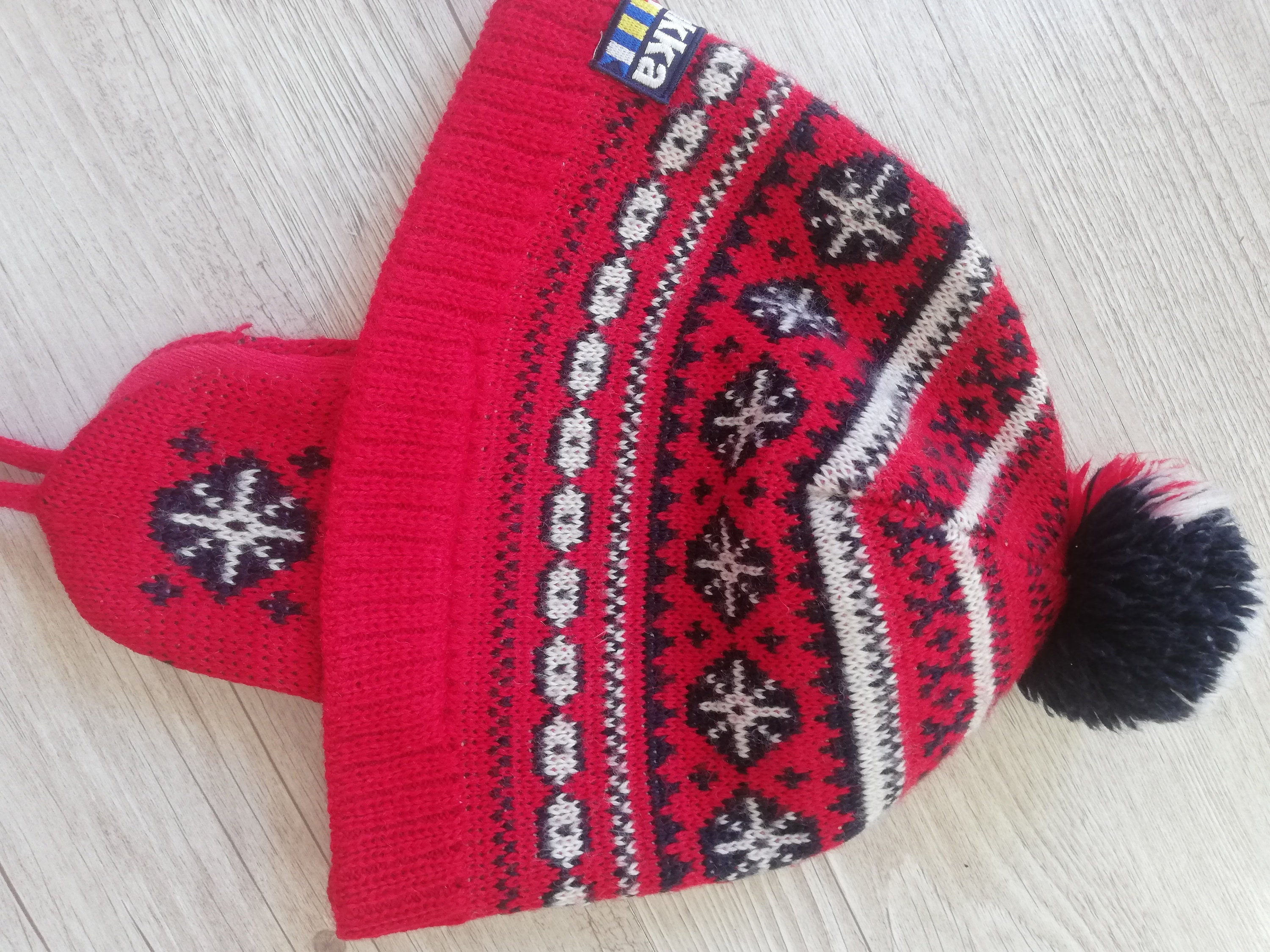 Vintage Wool Fair Isle Beanie Hat With Ear Flaps And Tassel OS Fair Isle Hat – Peruvian Link Alpaca Collection main image 3