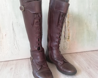 Y2K Braune Leder Schnür-Moto Stiefel (EU 36 / US 5.5)