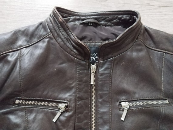 Dark Brown Leather Jacket Women 90s Shabby Style … - image 5