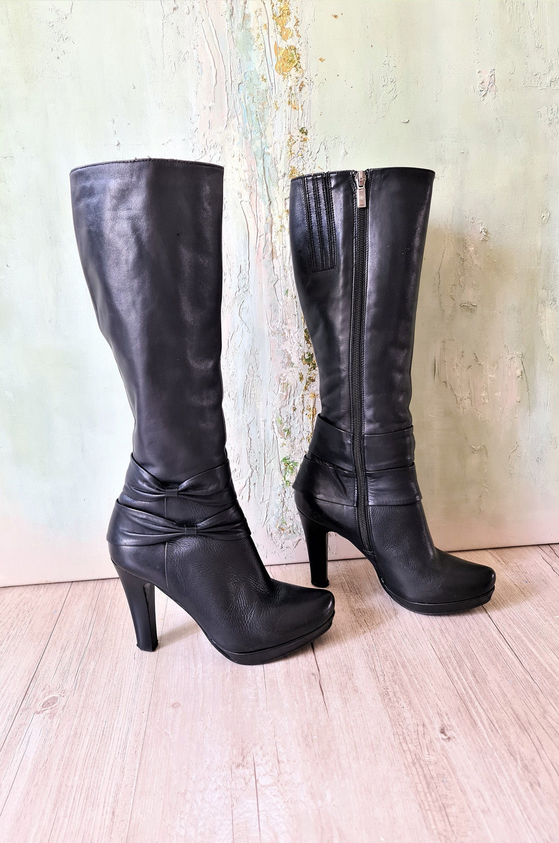 Black High Heel Boot - Etsy New Zealand