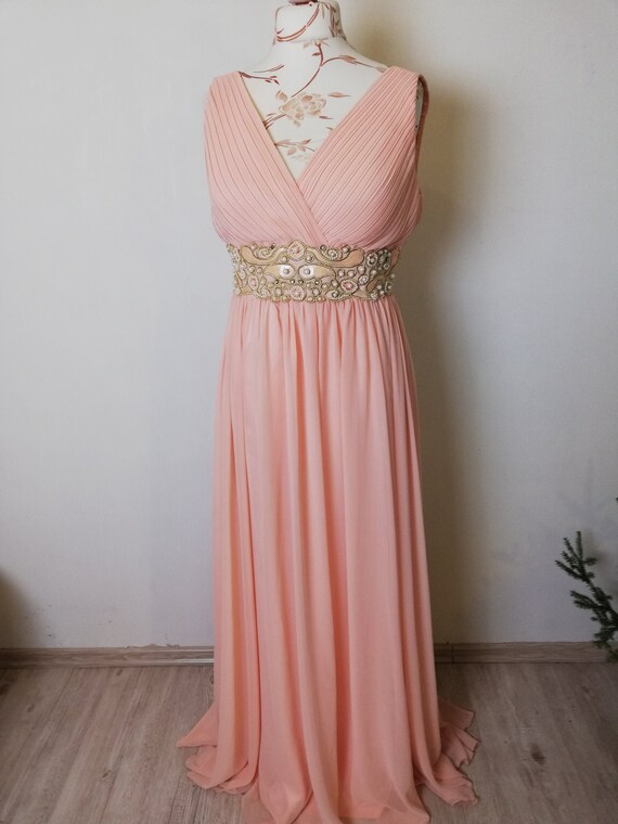 Vintage Pastel Pink Long Evening Dress / 90s Forma