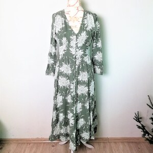 Massimo Dutti Long Floral Dress / Khaki Green Full Length Button Down Dress  / Size Small / Medium / Made in Portugal - Etsy Canada