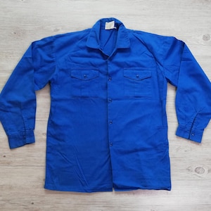 Vintage Indigo Blue Work Workwear Shirt Work Shirt Men Size Small French Workwear Shirt Jacket Retro Outerwear Vintage Clothing Men