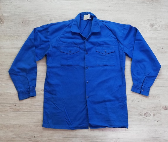 Vintage Indigo Blue Cotton Workwear Shirt - Men's Size Small