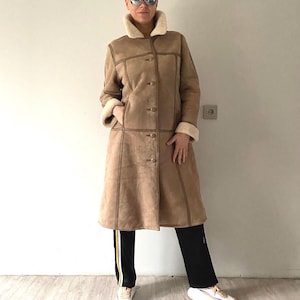 Vintage Shearling Lambskin Coat: 70s Suede Fur Lined Boho Jacket, Medium