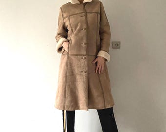 Vtg 70s 18 Women's Shearling Suede Coat-jkt “suede & Leather