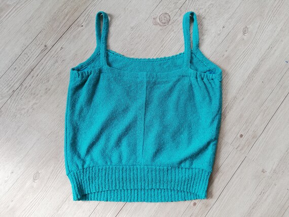 Vintage Turquoise knit Top Women Knitted Crop Tan… - image 6