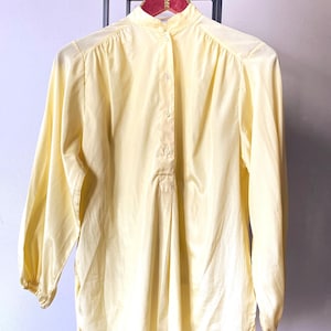 Vintage Butter Yellow Button Front Long Sleeve Blouse Women Size Small Daniel Dual PARIS Puff Sleeve Shirt Made in France