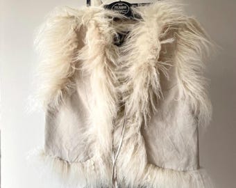 Vintage Suede Leather Vest with Mongolian Fur Trim – Bohemian Waistcoat
