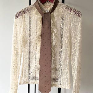 Vintage Cream Lace Blouse: Ruffle Detail, Boho Chic, Size Small