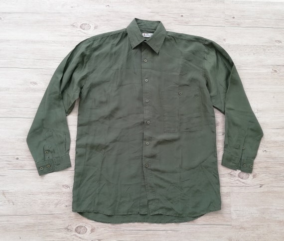 Vintage Silk Shirt Men Size S Silk Shirt Silk Shirt Oversize Army