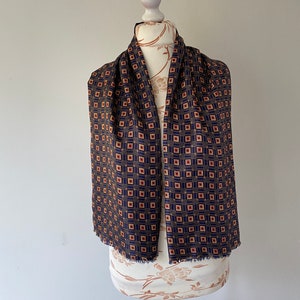Vintage Silk Wool Mens Scarf: Navy Brown Doublesided Shawl