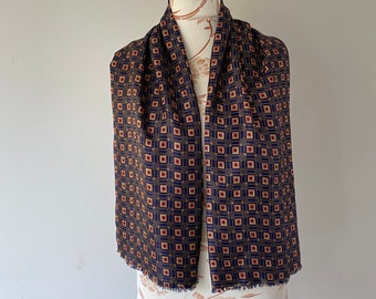 UK_Stone herensjaal, van 100% zijde, vintage sjaal met patroon, Geruit patroon donkerblauw