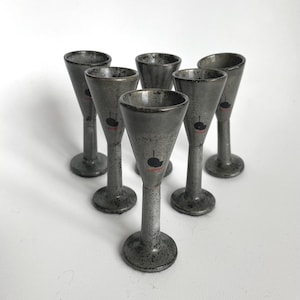Vintage Skeppshult Cast Iron Liqueur Glasses: Rustic Bar Set of 6