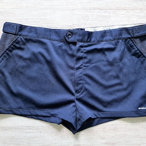 Vintage 80s Navy Blue Tennis Shorts: High Waisted Sportswear (Size US 48)