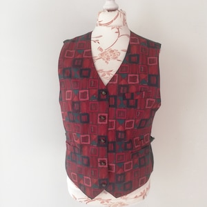 Vintage 90s Geometric Print Vest: Cropped Boho Waistcoat, Size Large