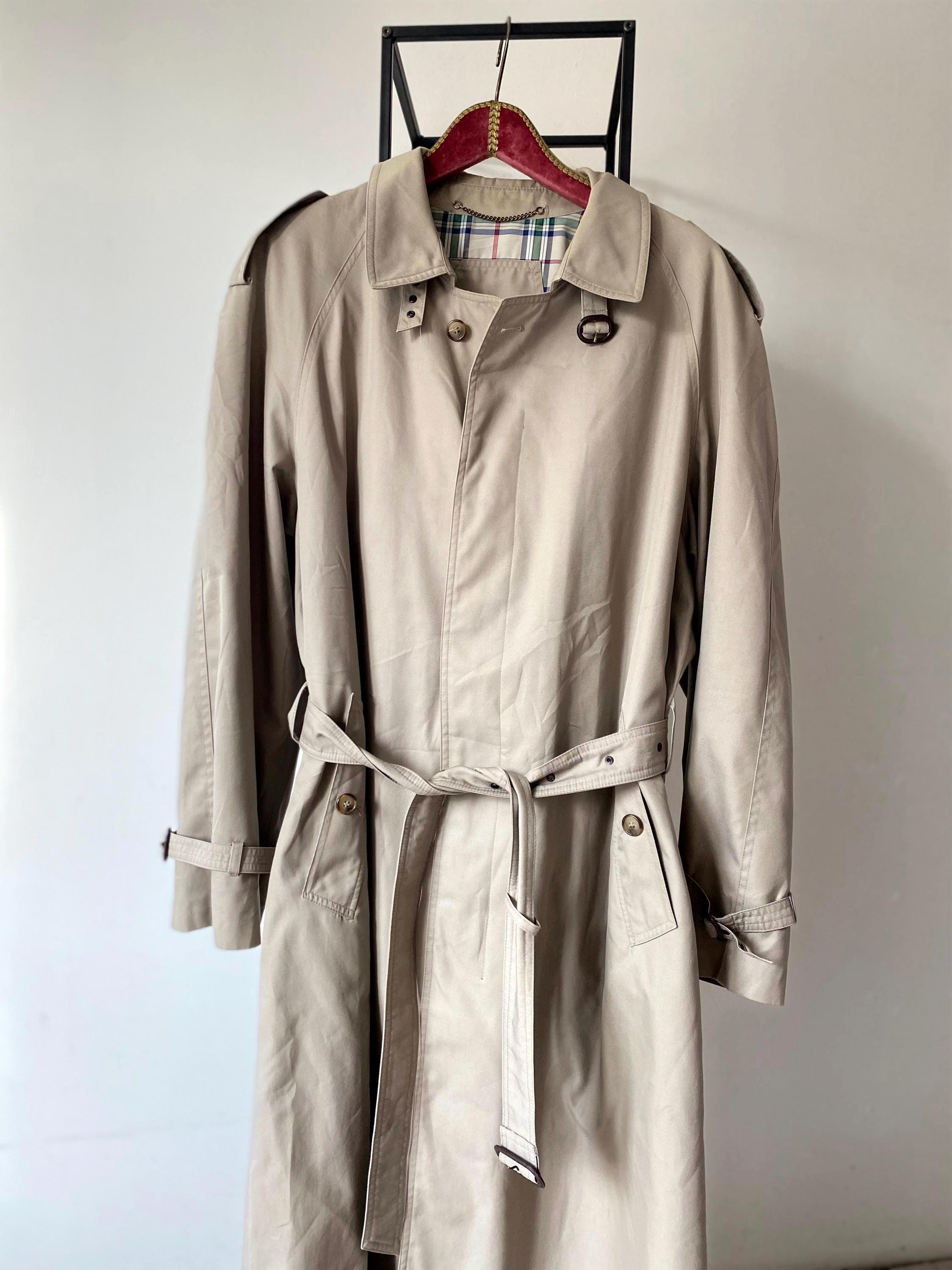 Vintage Taupe Belted Trench Coat: 90s Duster Jacket (size XL