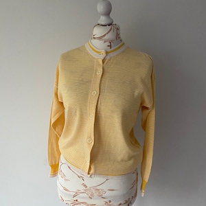 Vintage Butter Yellow Cardigan Sweater Women Striped Lightweight Cardigan Sweater Size Small Made in West Germany Vintage Clothing Women