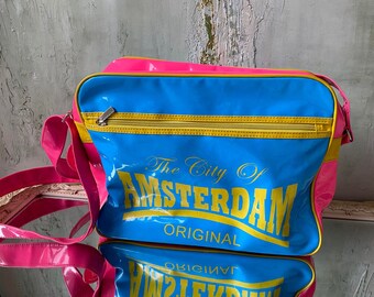 Retro Messenger Bag Robin Ruth City of Amsterdam Original Messenger Bag Vinyl color pink Glossy Crossbody messenger bag Retro Souvenir Bag