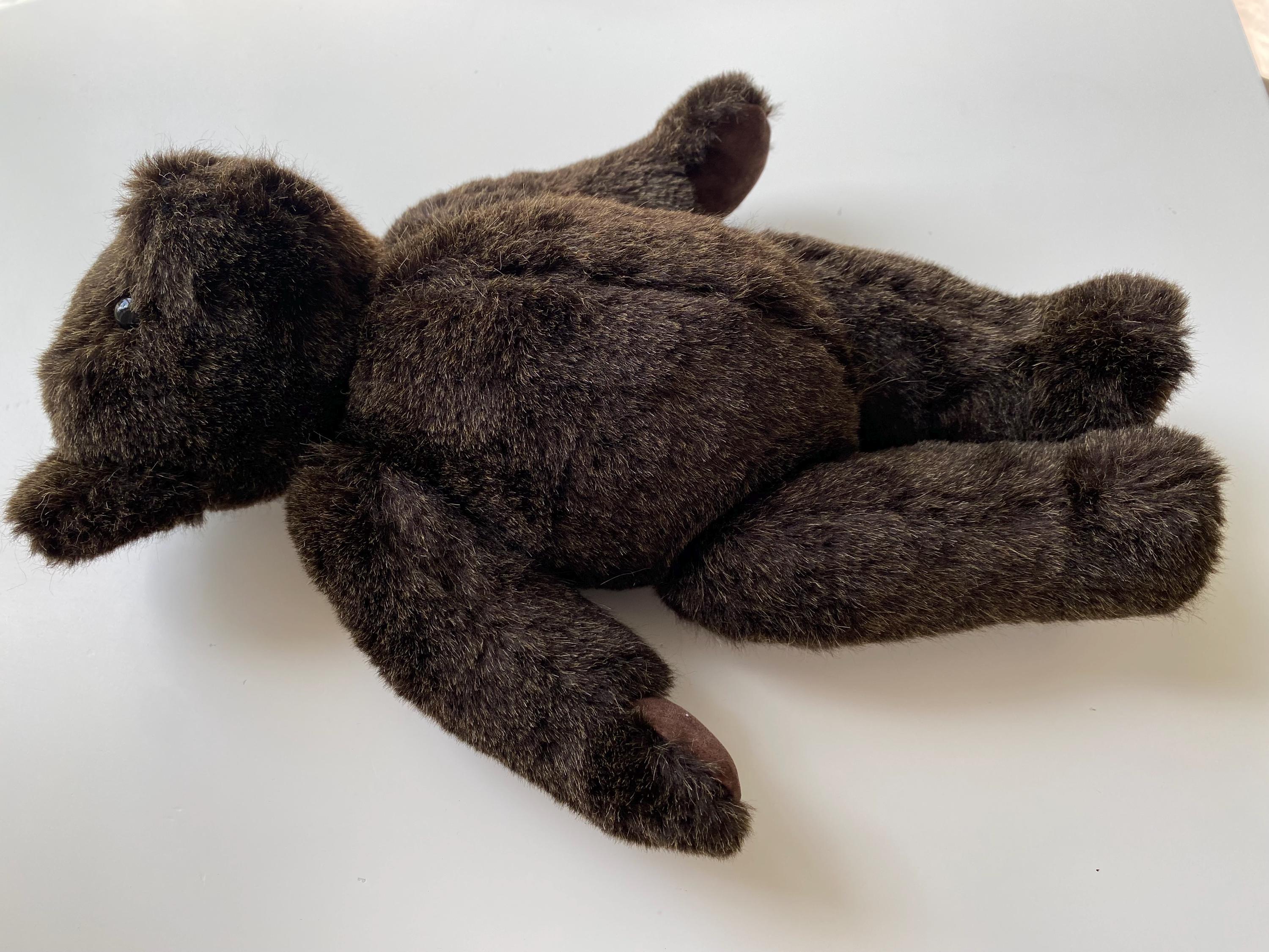 Vintage Dark Brown Teddy Bear Plush Toy | Jointed Limbs, Plastic