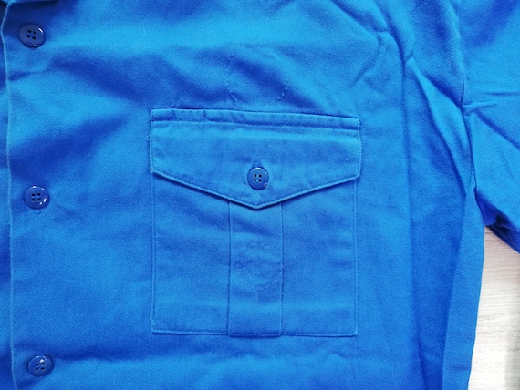 Vintage French Cotton workwear Shirt Blue Work Sh… - image 9