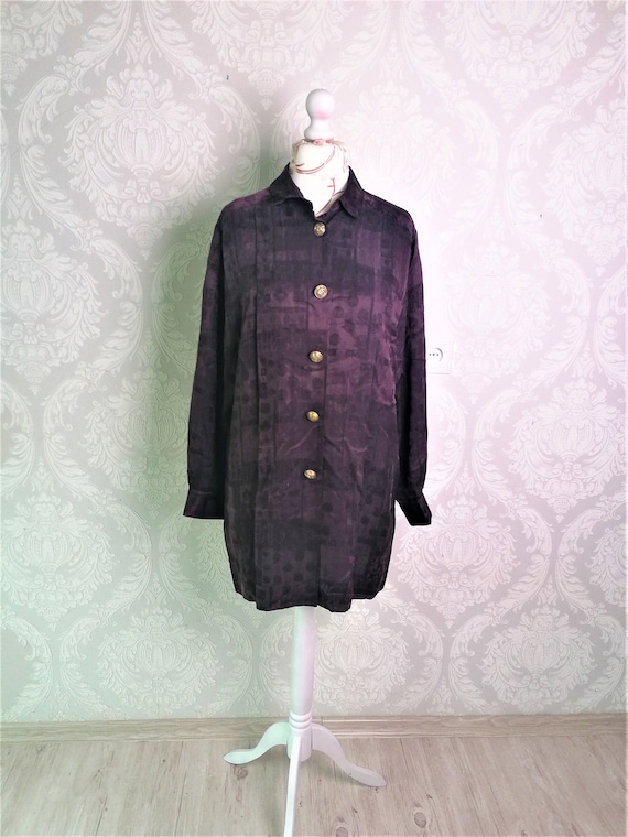 Vintage 80's Purple Silk Blouse Womens Long Pure S