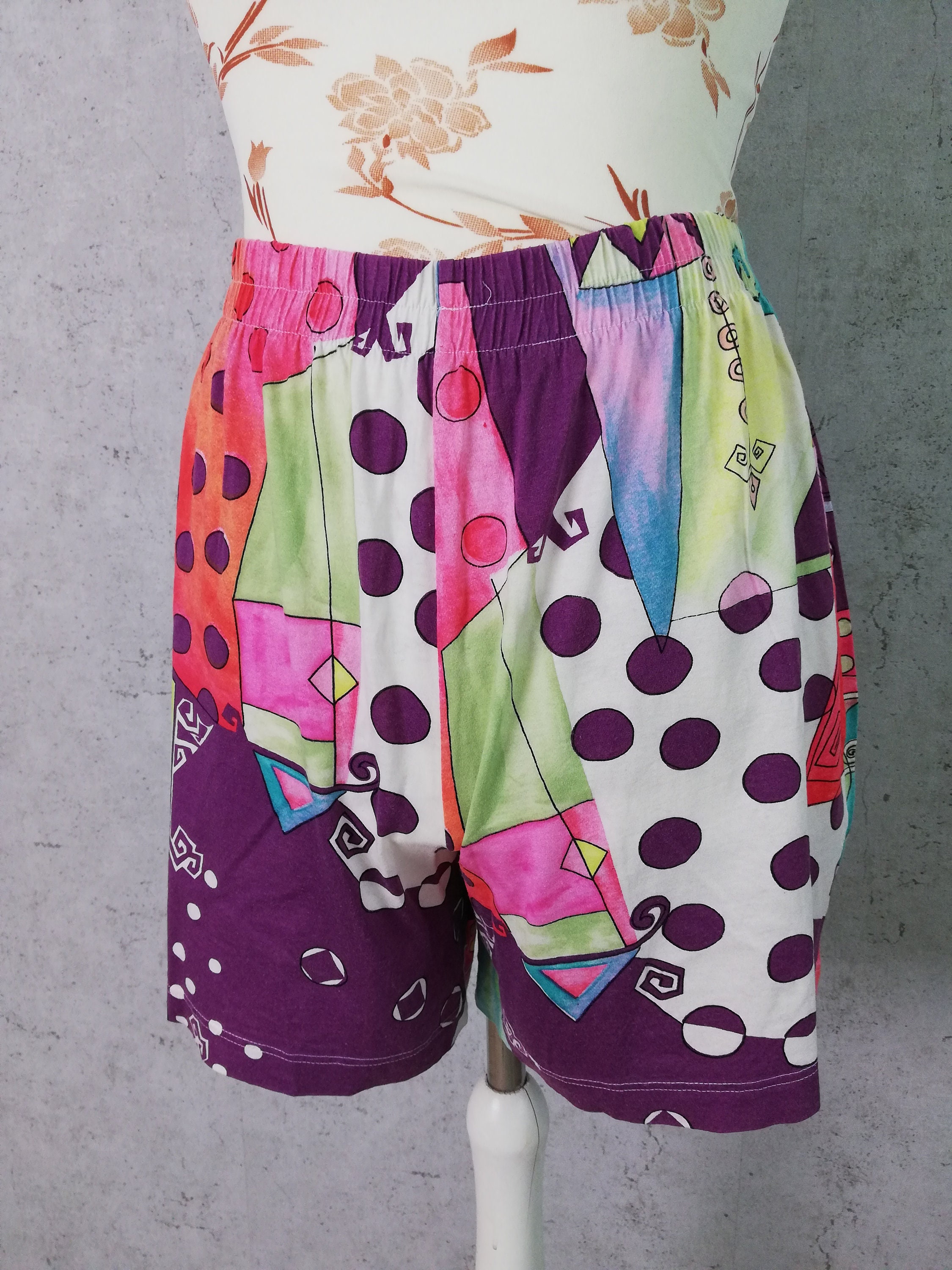 Vintage 80s Funky Printed Colorful Shorts / High Wasted Etsy