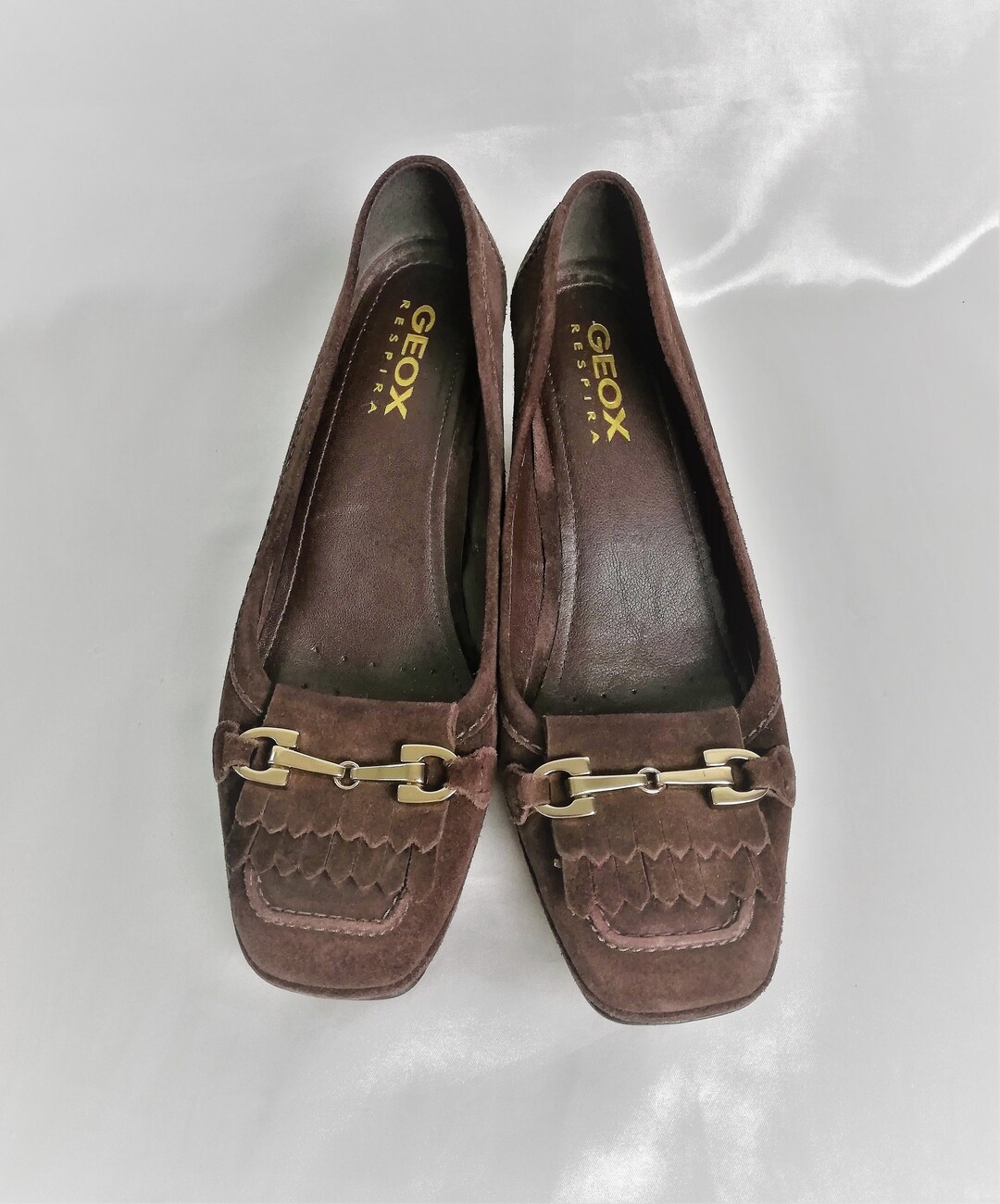 Vintage Geox Brown Suede Loafers: Gold Buckle Slip-ons (EU  display picture 3