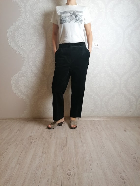 Vintage 80s Black Suede Leather Pants / Womens Mot