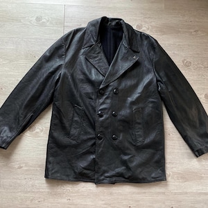 vintage manteau en cuir noir homme taille XL veste en cuir noir croisé manteau en cuir véritable vintage vêtements pour hommes