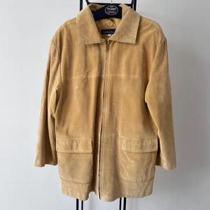 Vintage Camel Suede Leather Western Jacket - Men&#39;s Ranch Coat