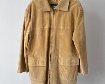 Vintage Camel Suede Leather Western Jacket - Men's Ranch Coat