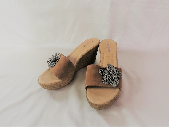 Vintage Brown Suede Leather Platform Wedge Sandals Open Toe | Etsy