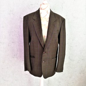 Vintage Plaid Suit Jacket Men Wool Classic Country Check Sports Jacket Size Medium Tiklas Made in Finland Vintage Clothing Men