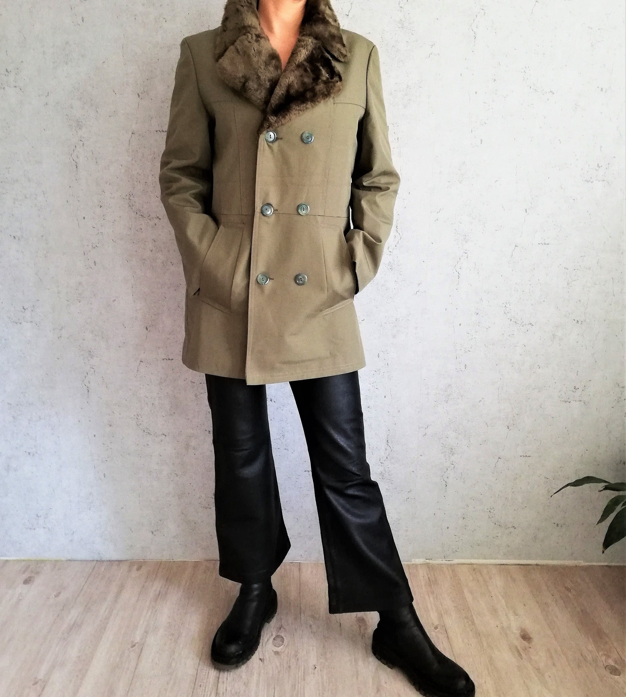 Mens Big mink Fur collar Fur Jacket Winter long Coat thicken Overcoat Parka  punk