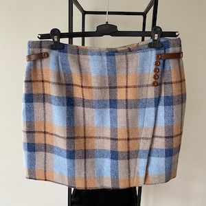 Vintage Wool Plaid Mini Skirt: Tartan Grunge Style, Made in Italy, Size XL