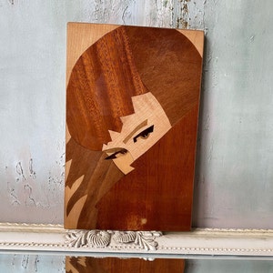 Vintage 70s wooden wall hanging Picture beautiful Women Face wall decor Woodcarving Wooden Plaque 70s Made in Ukraine Vintage Gift for Men
