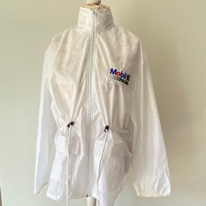 Vintage Mobil 1 Racing Parka: White Lightweight Windbreaker (L/XL)