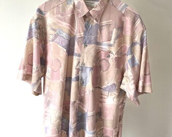 Vintage 90s Abstract Viscose Shirt, Pastel Tones Oversized Fit
