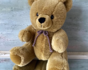Ours en peluche soyeux vintage : jouet de collection articulé des années 1980