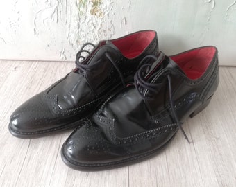Zapatos Oxford vintage de cuero negro con punta de ala: Oxfords para hombre (EU 38.5 / US 6.5 / UK 5.5)
