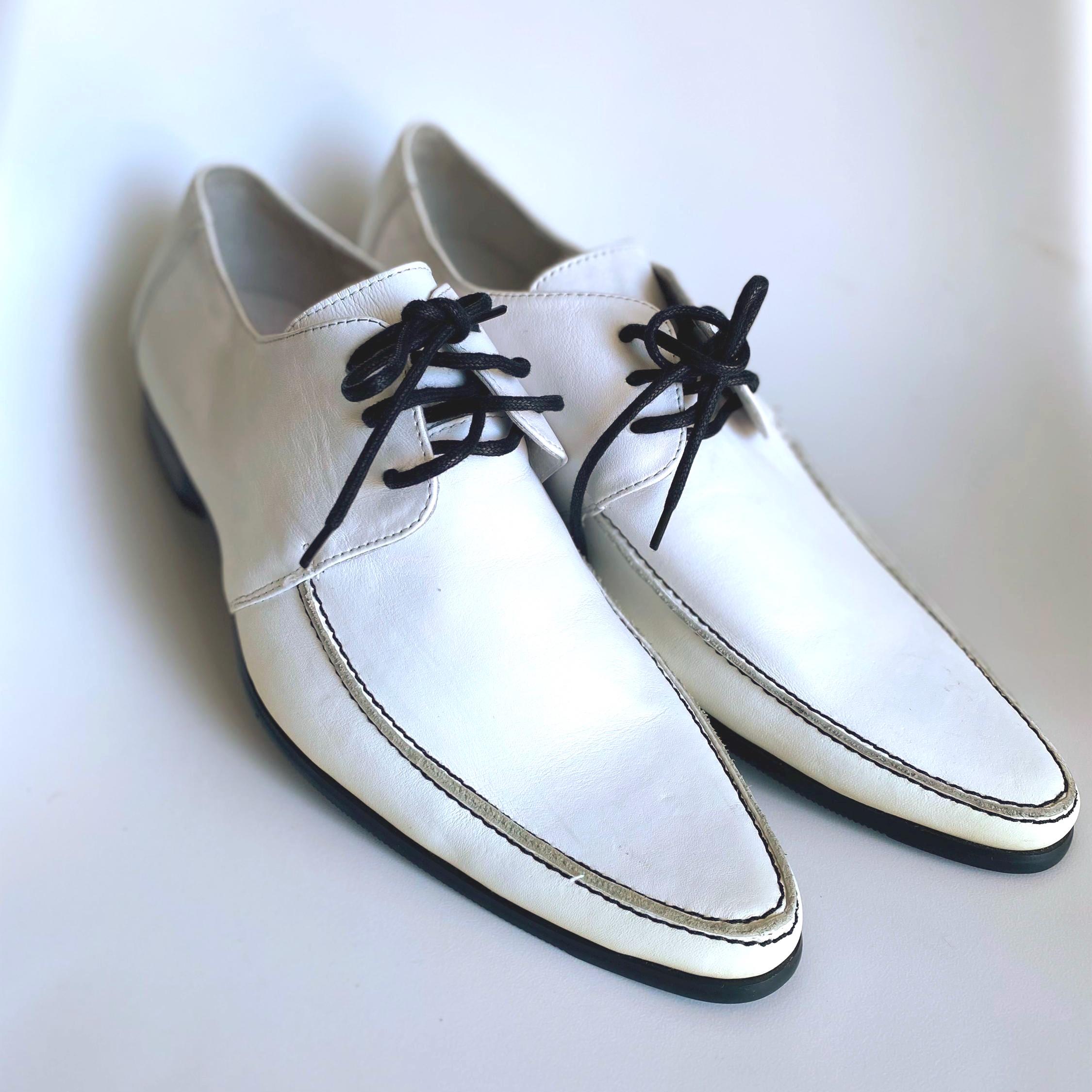 Vintage 90s White Leather Long Toe Oxford Shoes: UK 6.5 / EU 40