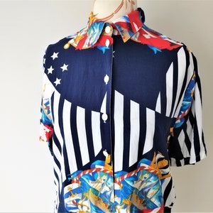 Vintage 90s Viscose Nautical Shirt: Relaxed Fit, Size S/M