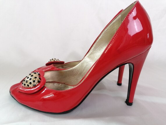 Open Toe Pump With One Stud Diamond Patent Red Leather 130MM