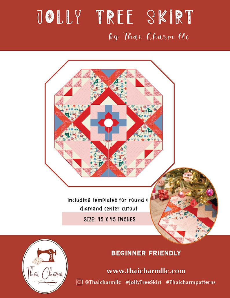 Jolly Tree Skirt Pattern/Quilt Pattern PDF/Decorative Tree Cover Pattern/Downloadable image 2