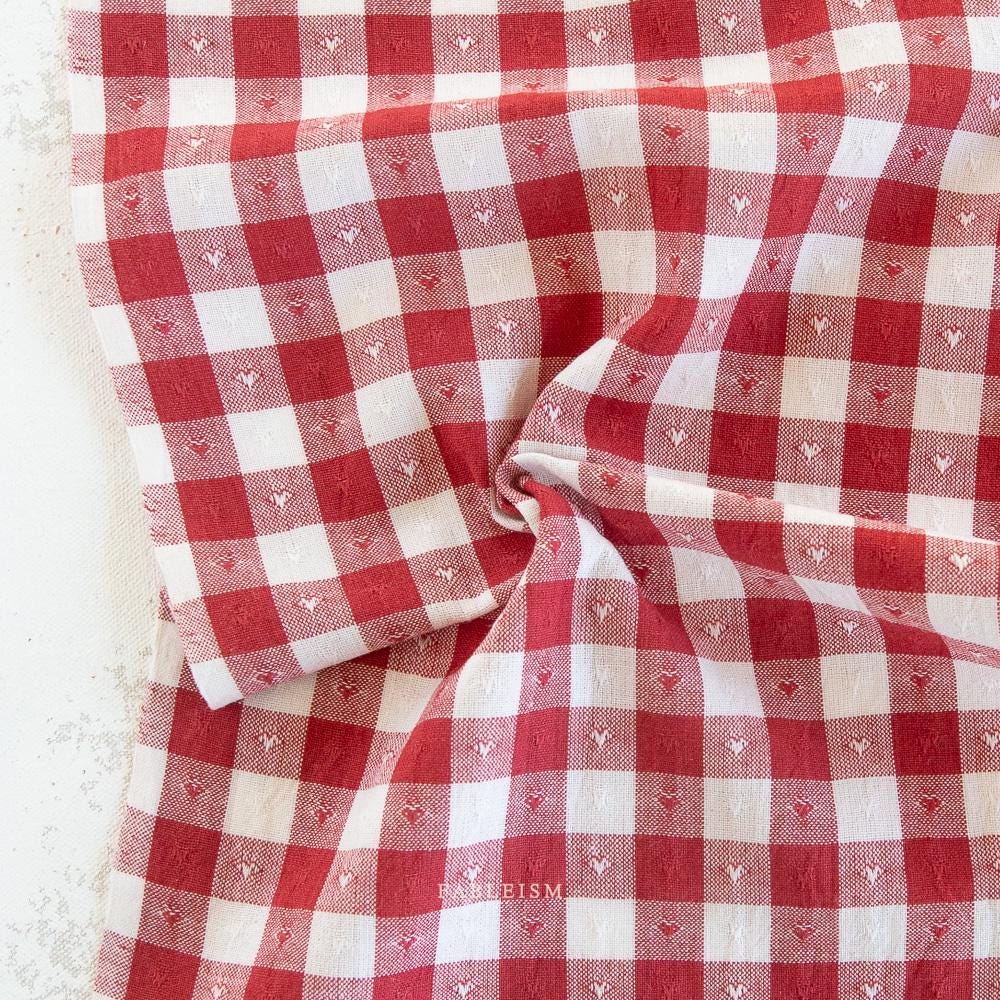 Dobby Hearts Gingham in Cherry by Fableism - 1/2 yard