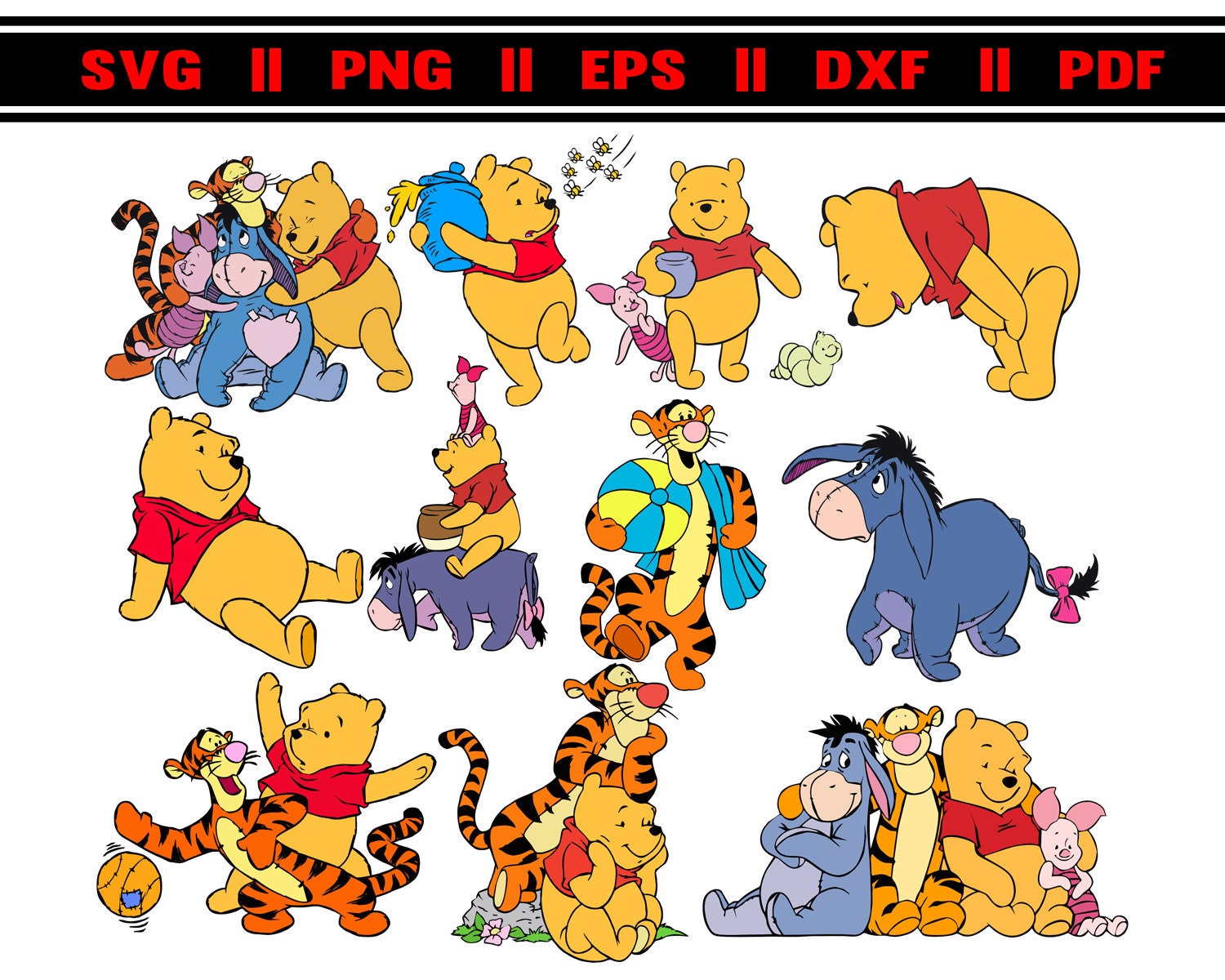 Winnie The Pooh Svg Png Eps Dxf Pdf Cutting Files For Etsy